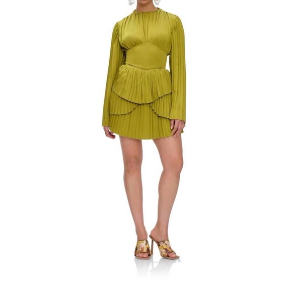 NWT Andrea Iyamah Chartreuse Pleated Mini Dress - Picture 6 of 6